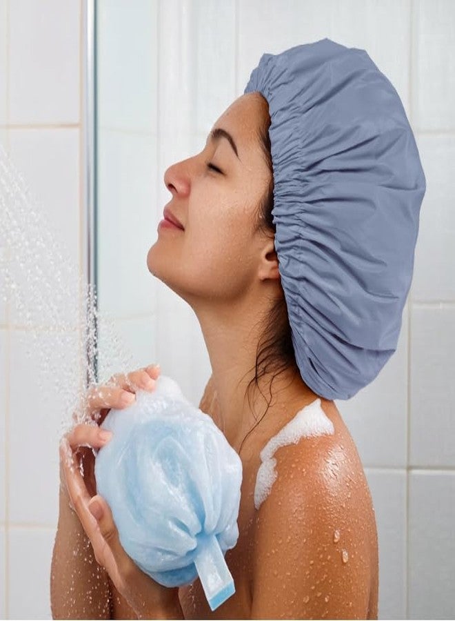 Edoneery Reusable Shower Cap for Women, Large Waterproof Shower Bonnet with Elastic Band, Washable Bath Hair Cap for Long, Curly Hair, Braids, Daily Shower, Home Spa, Travel(Gray - Image 4