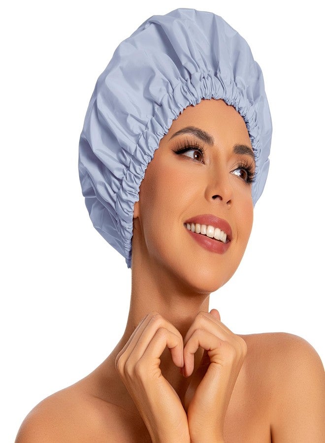 Edoneery Reusable Shower Cap for Women, Large Waterproof Shower Bonnet with Elastic Band, Washable Bath Hair Cap for Long, Curly Hair, Braids, Daily Shower, Home Spa, Travel(Gray - Image 1