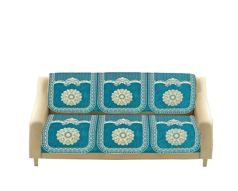 Dazzling DECOR Velvet Sofa Cover 3 Seater and 2 Seater - Premium Sofa Cover 5 Seater Full Cover Set for Couch- Heavy Fabric Sofa Seat Cover Slip Protector, 2922_Aqua - Image 4