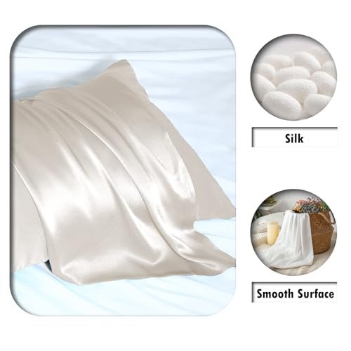 Suatien Silk Pillow Cases 2 Pack Soft Breathable and Sliky Queen Size Pillow Cases Set of 2,Natural Mulberry Satin Silk Pillowcase with Hidden Zipper for Hair and Skin (Beige,20"X 30",2pcs) - Image 2