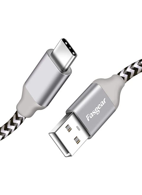 USB C Cable 1 Pack 10ft Nylon Braided Durable USB Type C Charging and Sync Cable Compatible with Galaxy S10/S9/S8+ Note 9 Huawei P20 etc (White)