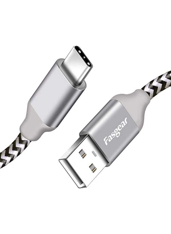 USB C Cable 1 Pack 10ft Nylon Braided Durable USB Type C Charging and Sync Cable Compatible with Galaxy S10/S9/S8+ Note 9 Huawei P20 etc (White)