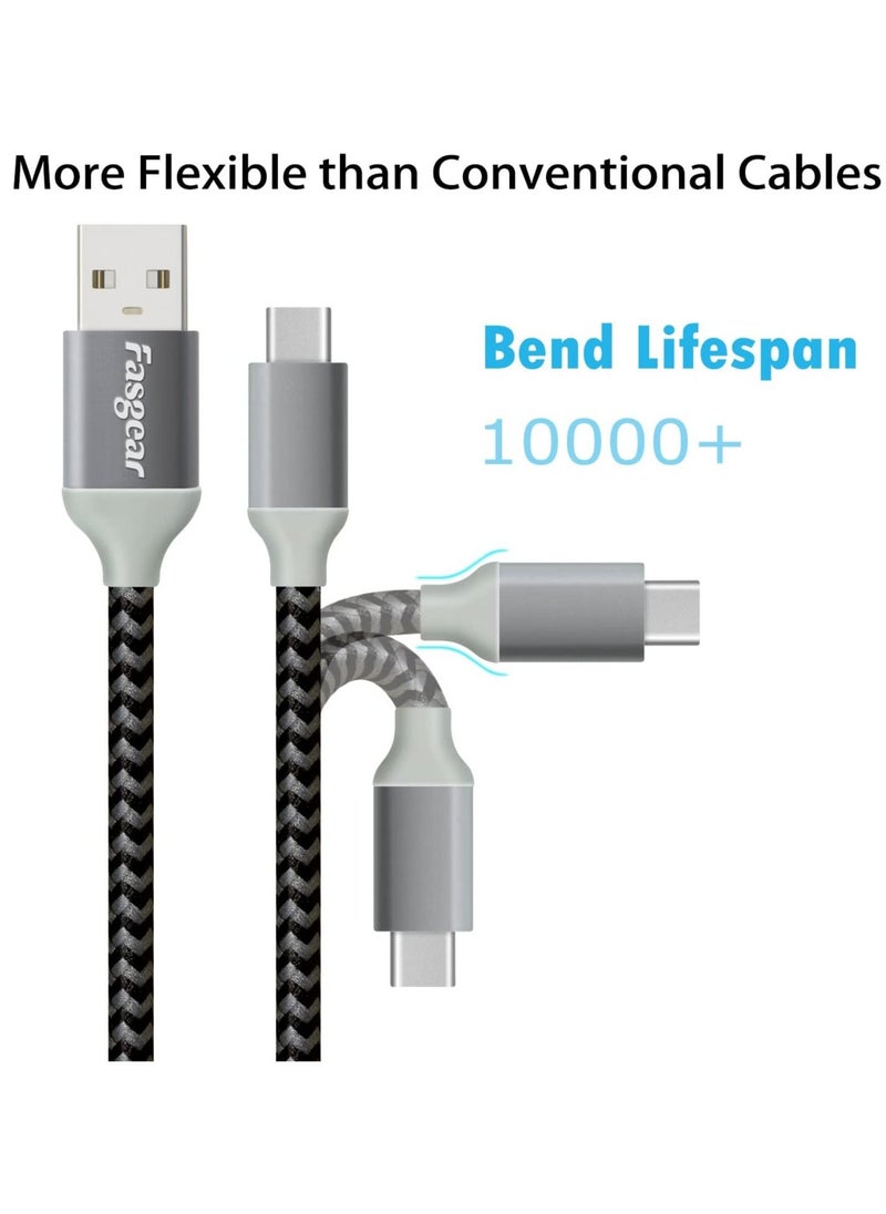 USB C Cable 1 Pack 10ft Nylon Braided Durable USB Type C Charging and Sync Cable Compatible with Galaxy S10/S9/S8+ Note 9 Huawei P20 etc (White)