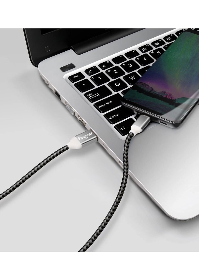 USB C Cable 1 Pack 10ft Nylon Braided Durable USB Type C Charging and Sync Cable Compatible with Galaxy S10/S9/S8+ Note 9 Huawei P20 etc (White)