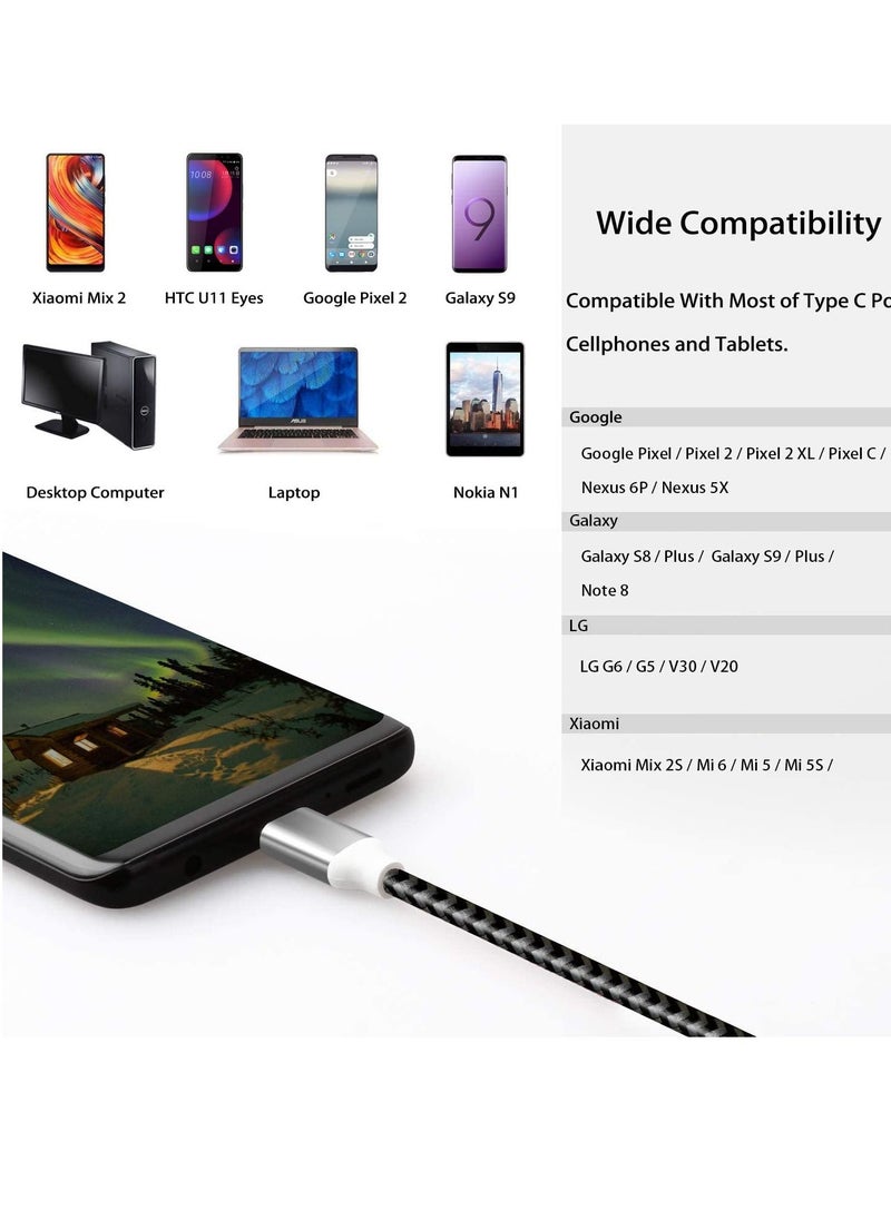 USB C Cable 1 Pack 10ft Nylon Braided Durable USB Type C Charging and Sync Cable Compatible with Galaxy S10/S9/S8+ Note 9 Huawei P20 etc (White)