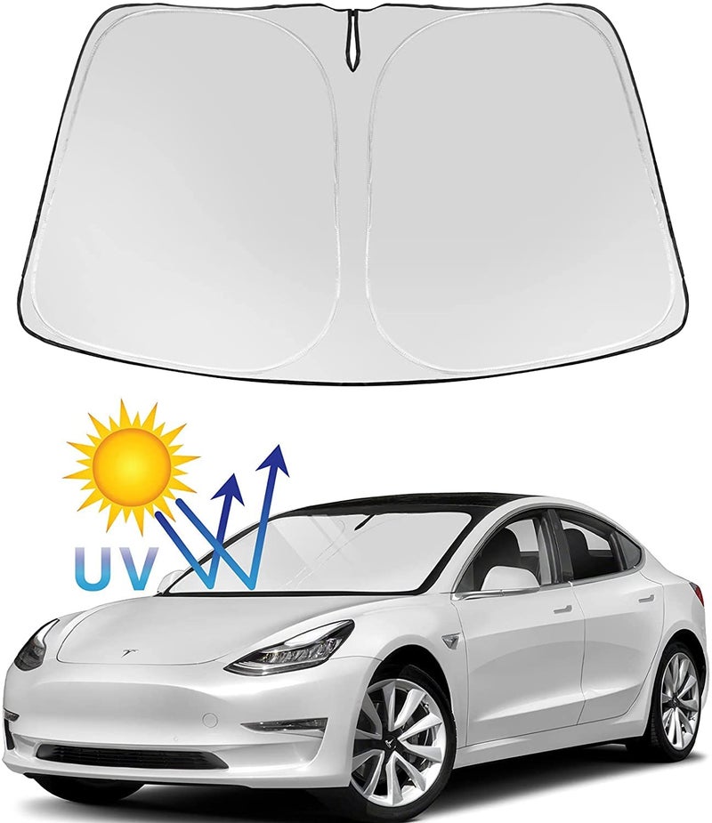 Showay Tesla Model Y Model 3 Windshield Sunshade Folding Sun Visor Protector Sun Shade Cover 2022 Upgrade Black  Silver