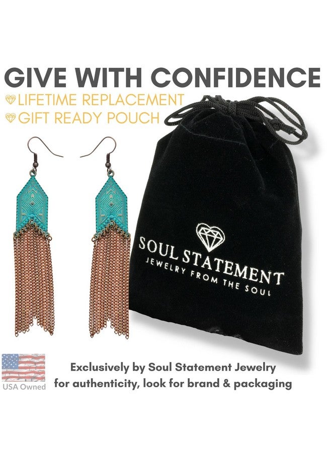Soul Statement Western Jewelry For Women: Nashville Boho Earrings Teal Copper & Long Bronze Tassel Chains Country Concert And Festival Accessories - Image 4