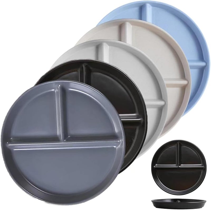 LRUUIDDE Portion Control Plate for Balanced Eating 5 Pack 9 Unbreakable Divided Plates3 Compartment Plates Reusable Plastic PlatesWeight Loss BPA Free - Image 1
