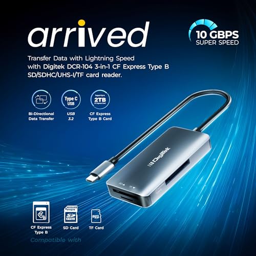 DIGITEK® (DCR-104 CFB) 2 in 2 CF Express Type B & SDXC, USB 3.2 & 3.0 Card Reader, Support SD/SDHC/SDXC/UHS-I/UHS II Cards, Support Mac OS, iPad OS, Window, Android, Linux & Harmony - Image 2