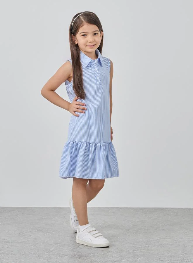 تايك تو Take Two Striped Ruffle Hem Shirt Dress