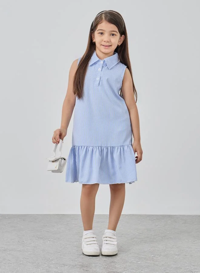 تايك تو Take Two Striped Ruffle Hem Shirt Dress