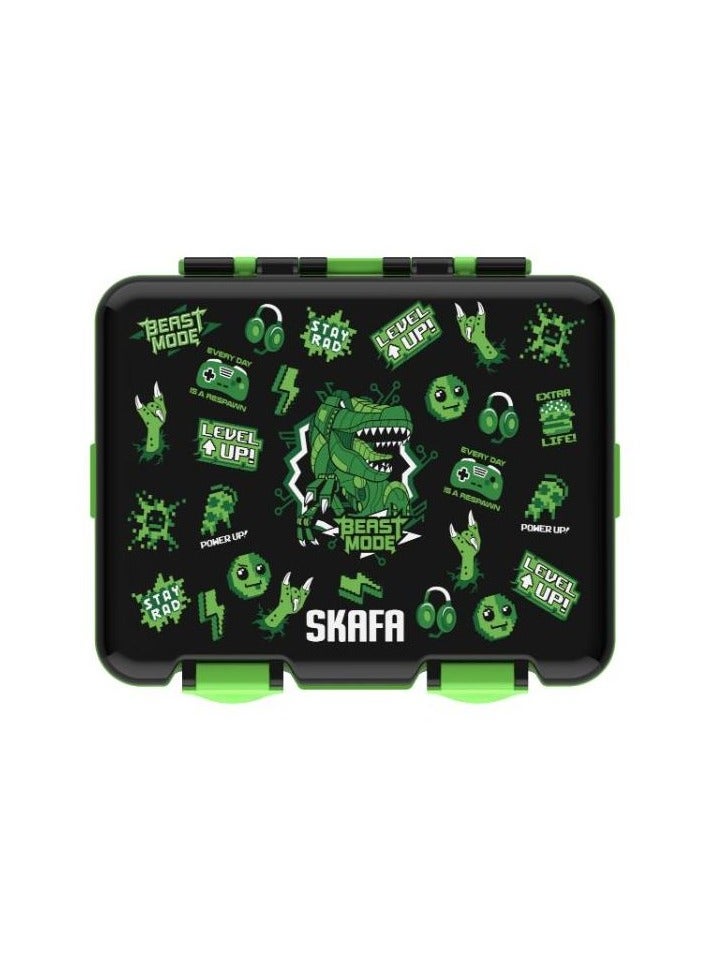 SKAFA Bento Box | Lunch Box 4 Compartments With Spoon and Fork Set, Ideal Portion Size 1150 ML, Leak-Proof, Toddler-Friendly, Dishwasher Safe, BPA-Free. (Black)