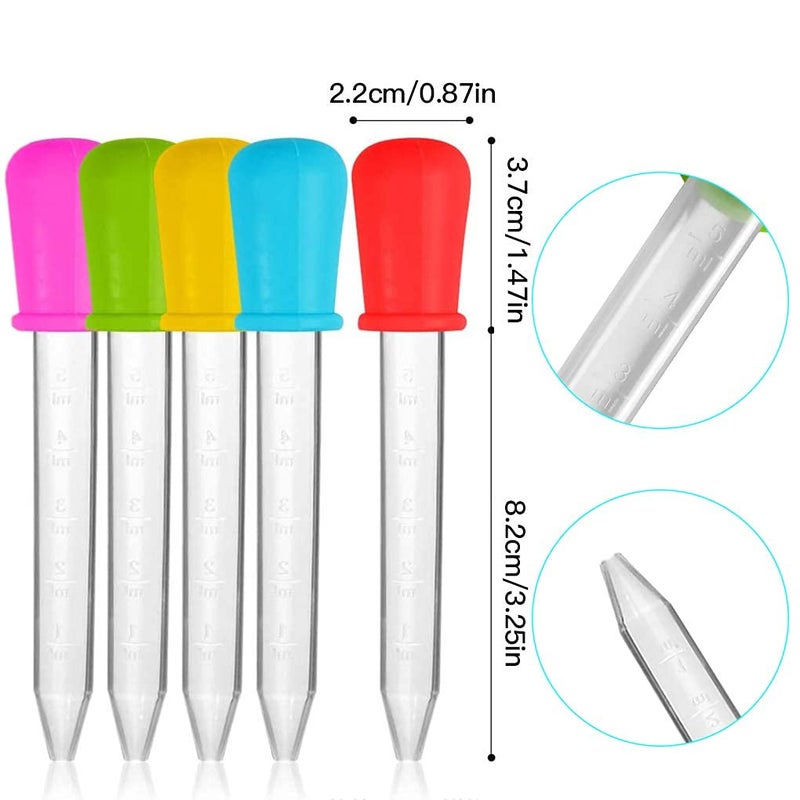 HiMo 10 Pack Liquid Pipettes Droppers Silicone 5ml Clear Medicine Eye Dropper for Kids with Bulb Tip & Clean Brush for Candy Mold, Gummy Bear, Gelatin Maker, Oil Science, Crafts Projects (10 Colors) - Image 5