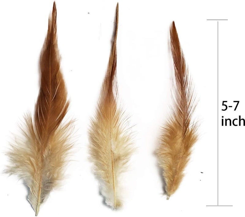 HAPPY FEATHER 100PCS Saddle Hackle Rooster Feather for Crafts, 5-7 inch Natural Pheasant Neck Feathers DIY Pendant Earrings Dream Catcher-Natural - Image 3