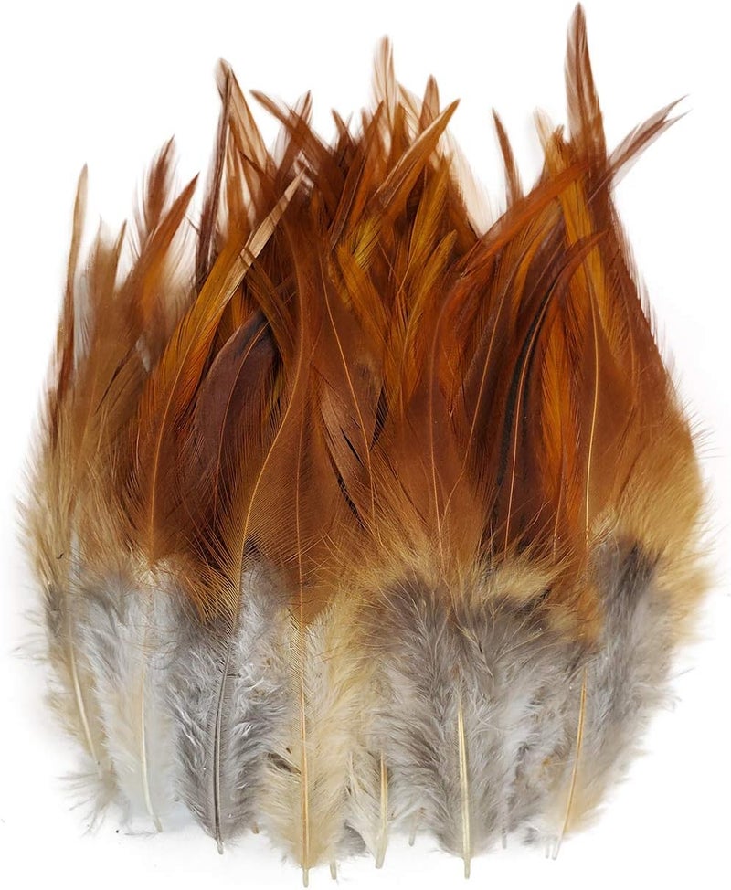 HAPPY FEATHER 100PCS Saddle Hackle Rooster Feather for Crafts, 5-7 inch Natural Pheasant Neck Feathers DIY Pendant Earrings Dream Catcher-Natural - Image 1