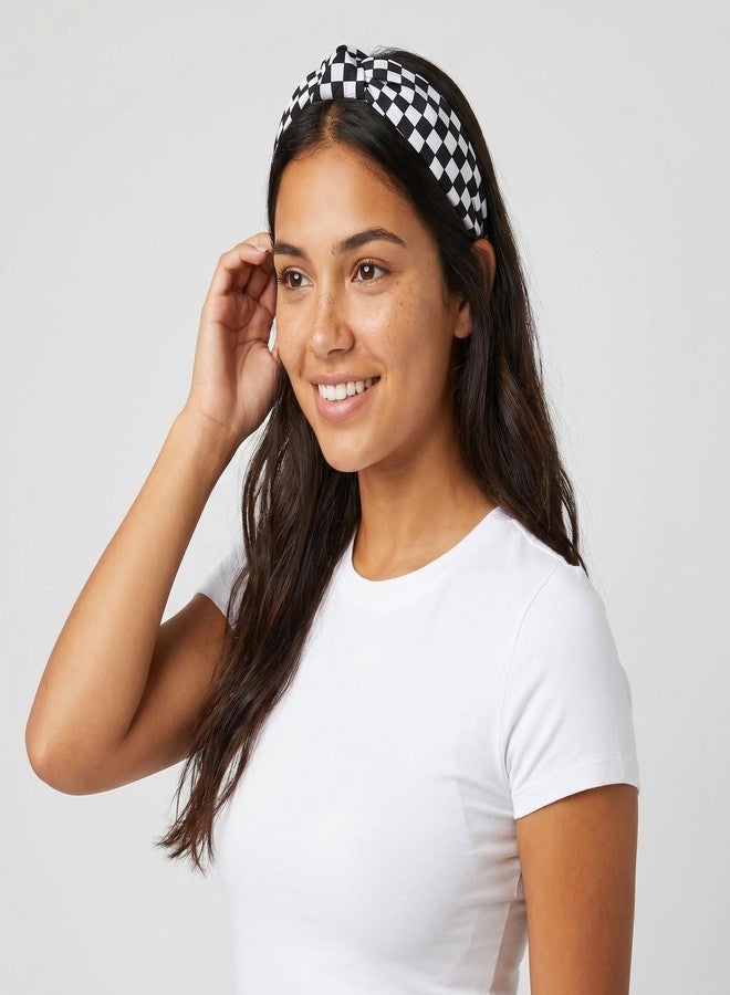 BaBakiak Black and White Checkered Headbands 2PCS, Knotted Headbands for Women Non Slip Top Knot Hair Band Cross Knot Headband - Image 5