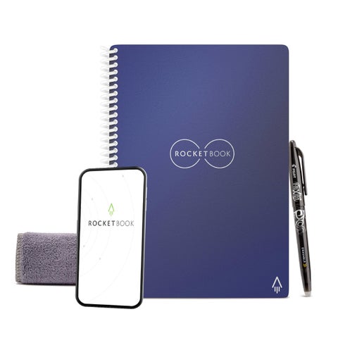 Rocketbook Core Reusable Spiral Notebook, Executive Size 6x8.8, Navy Blue - Dotted Pages, App-Connected, Erasable, Durable Cover, Ideal for School, Work, and Creative Projects