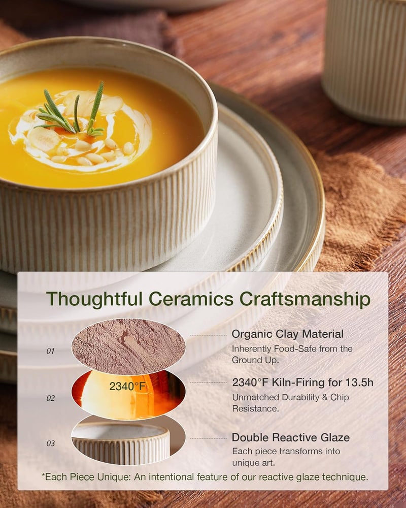 Famiware Star Dinnerware Set for 4 - 12 Piece Dish Set in Cappuccino White - Image 5