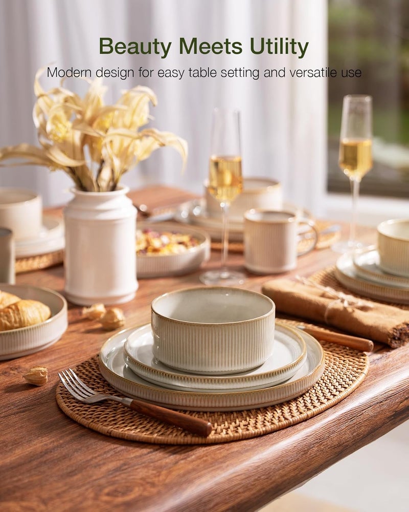 Famiware Star Dinnerware Set for 4 - 12 Piece Dish Set in Cappuccino White - Image 2