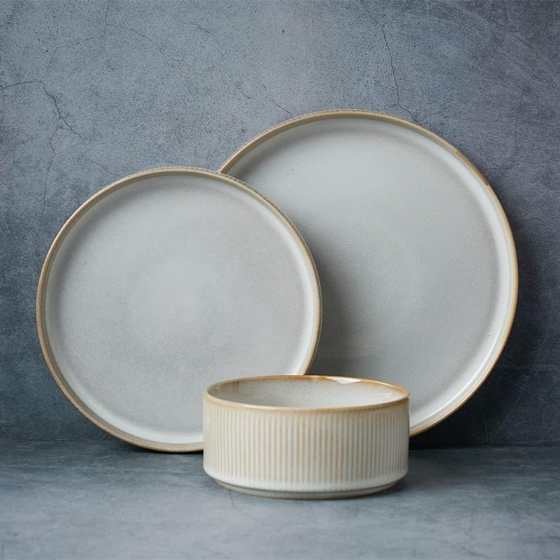 Famiware Star Dinnerware Set for 4 - 12 Piece Dish Set in Cappuccino White - Image 1