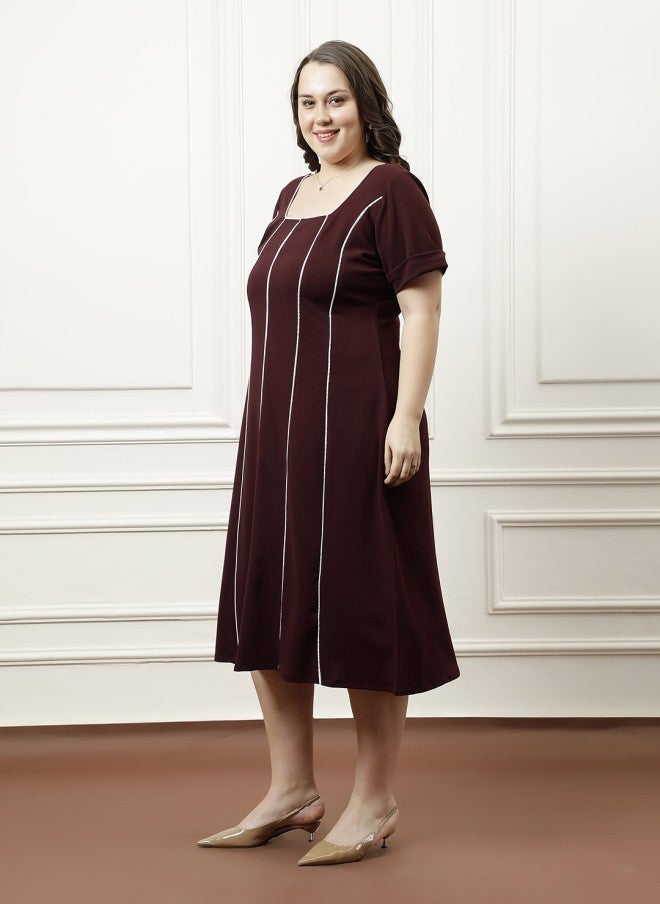 Athena Burgundy A-Line Midi Dress for Women - Image 4