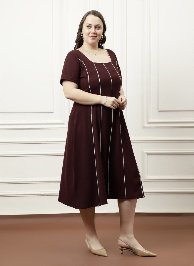 Athena Burgundy A-Line Midi Dress for Women - Image 3
