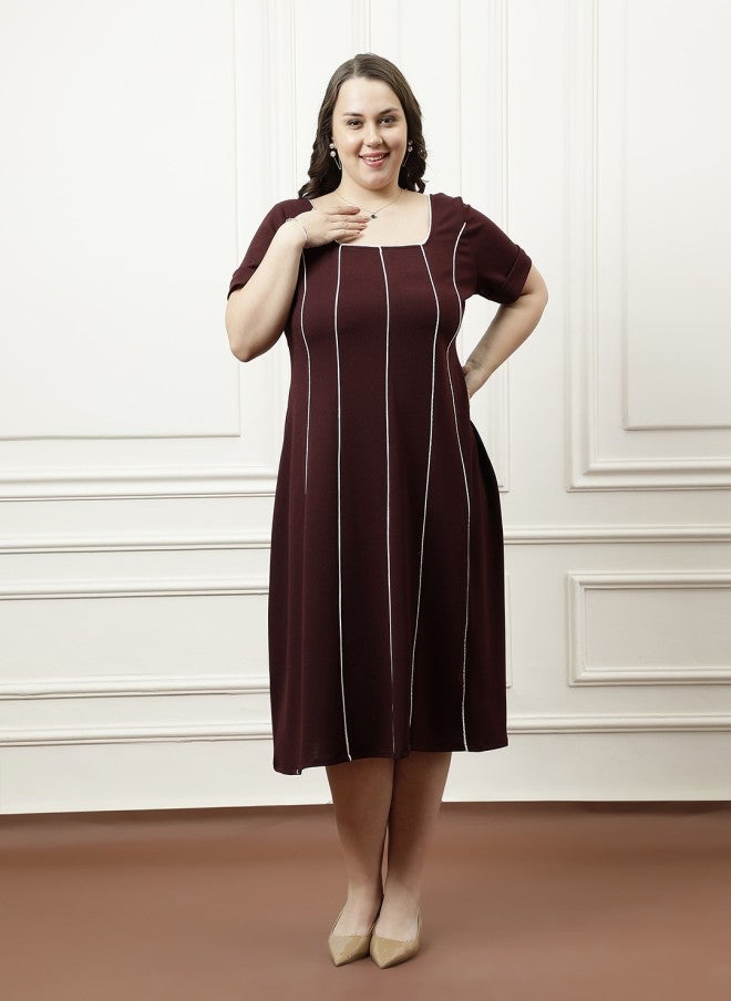Athena Burgundy A-Line Midi Dress for Women - Image 1