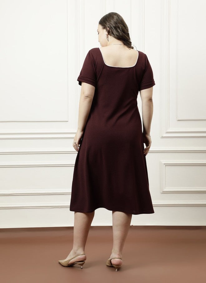 Athena Burgundy A-Line Midi Dress for Women - Image 5