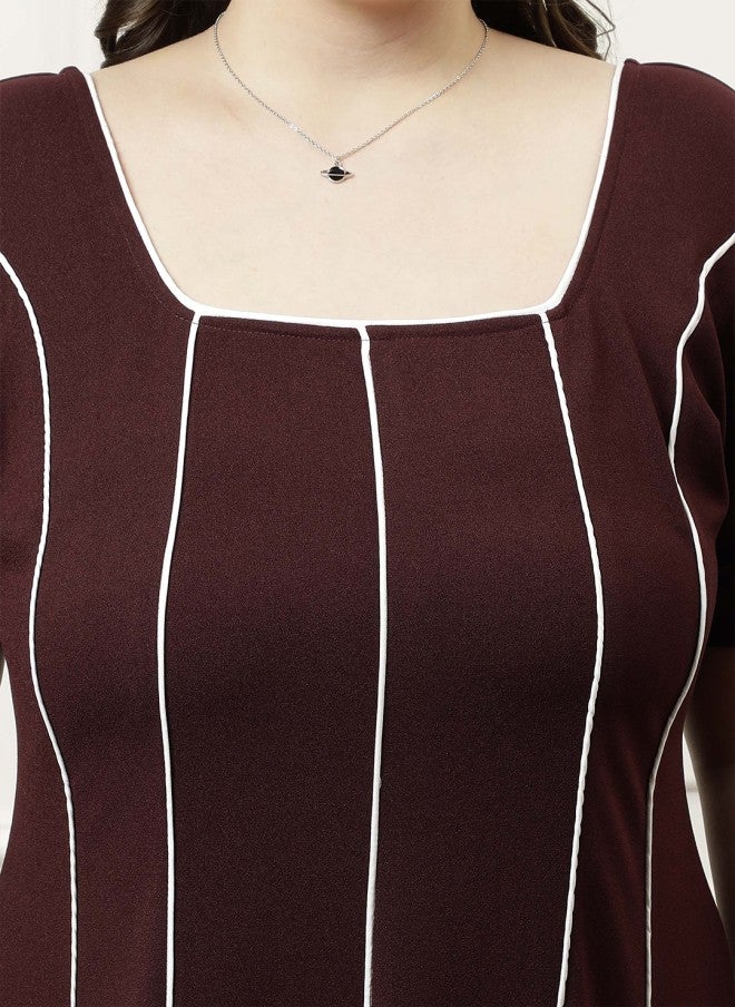 Athena Burgundy A-Line Midi Dress for Women - Image 2