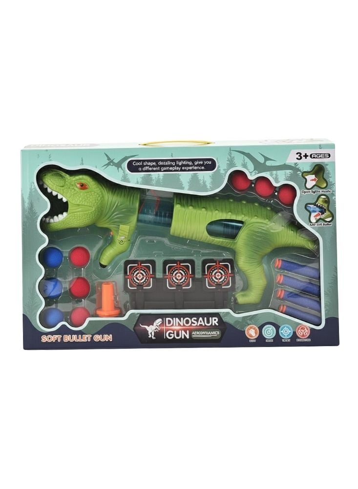 بريميم مجموعة ألعاب مسدس ديناصور برصاص ناعم - مسدس تي ريكس أخضر مع سهام إسفنجية، لوحة هدف وملحقات، لعبة إطلاق نار آمنة للأطفال - Image 1