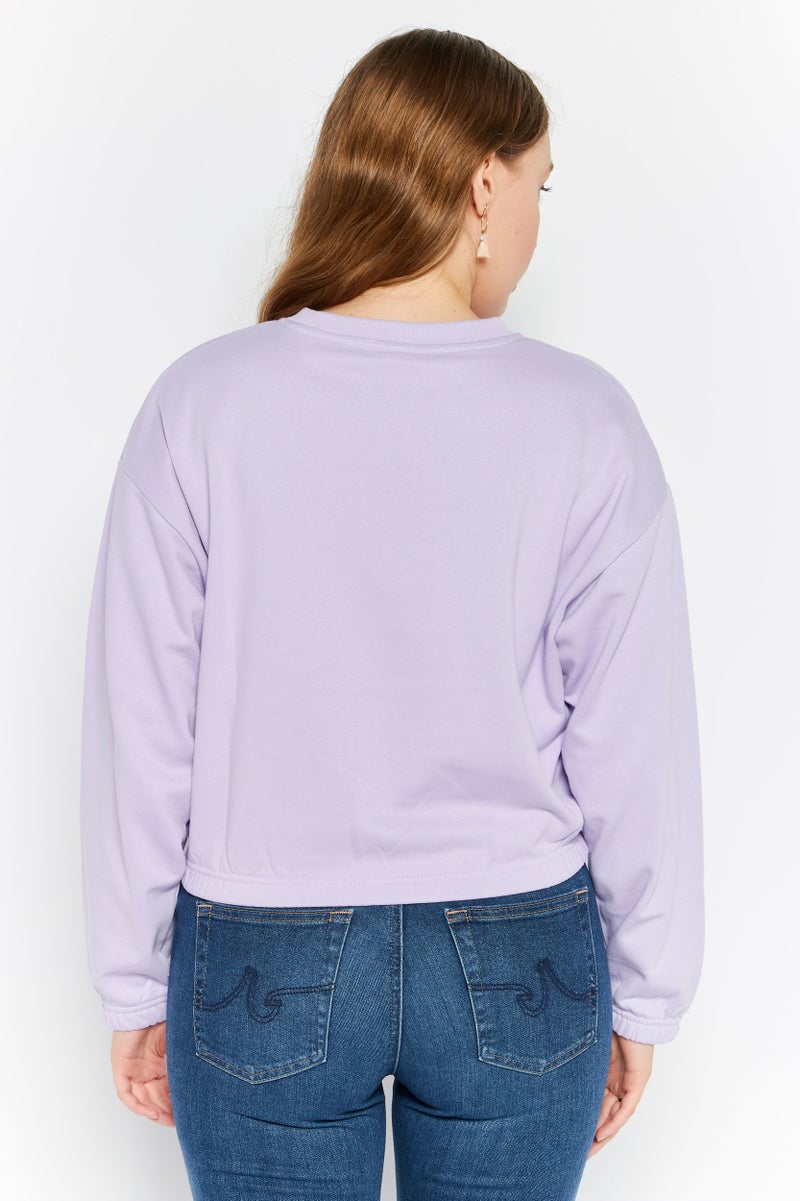 bebe Women Round Neck Brand Logo Crop Sweatshirts, Lavender - Image 2