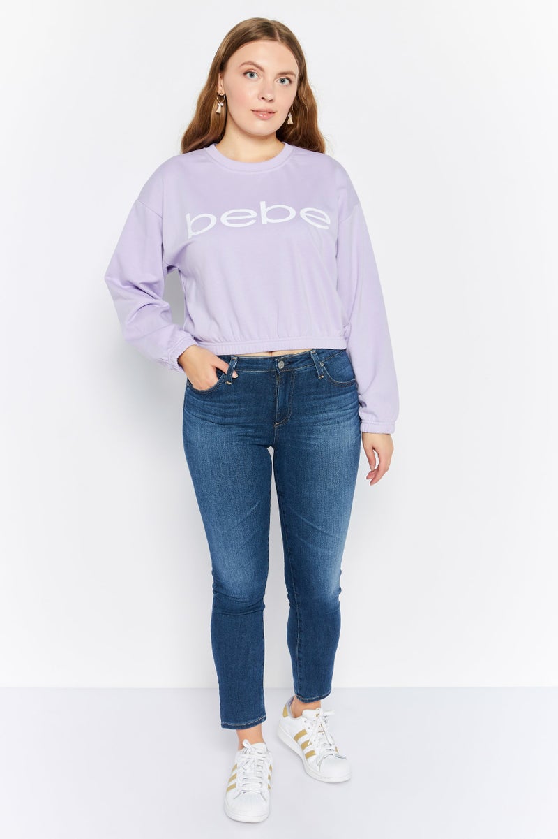 bebe Women Round Neck Brand Logo Crop Sweatshirts, Lavender - Image 4