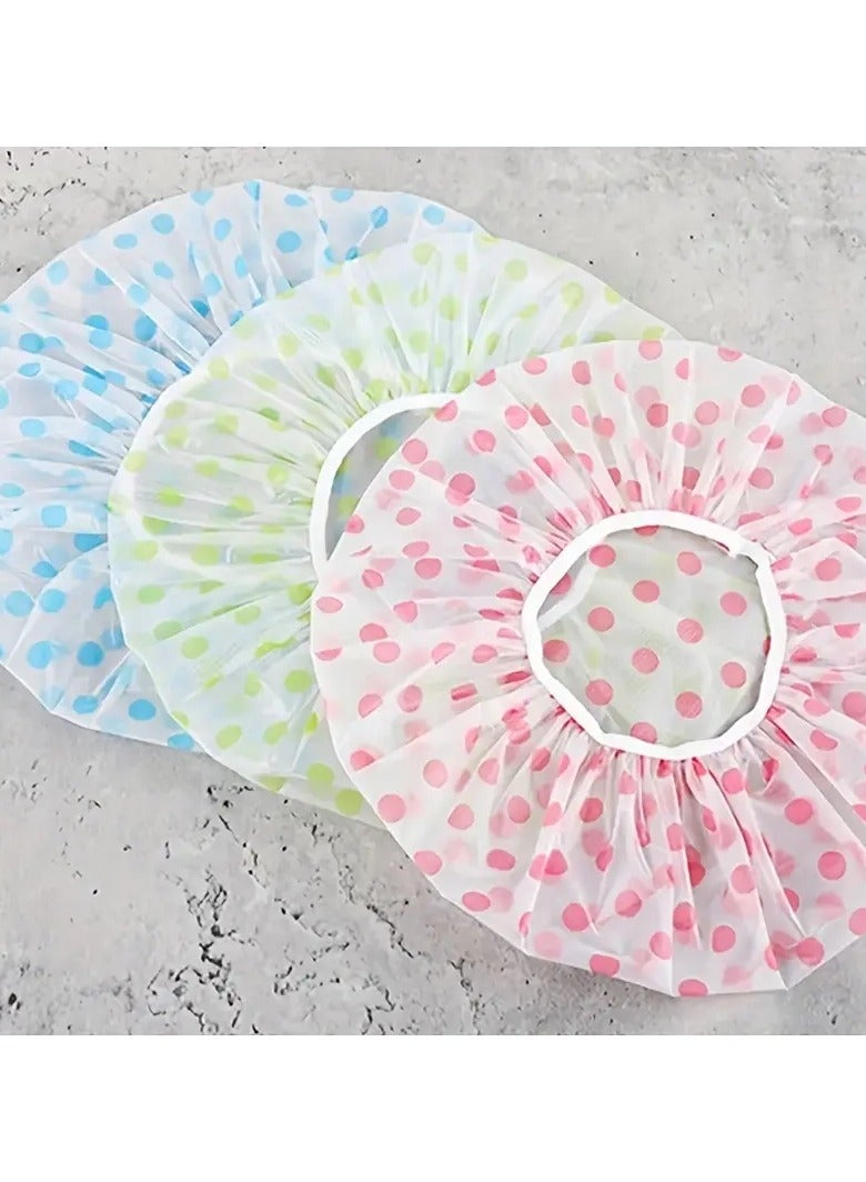 Goolsky 3pcs Adorable Polka Dot Printed Shower Caps, Waterproof Bath Caps Plastic Reusable Shower Caps Elastic Band Bath Hair Hat For Women Ladies Spa Salon - Image 4