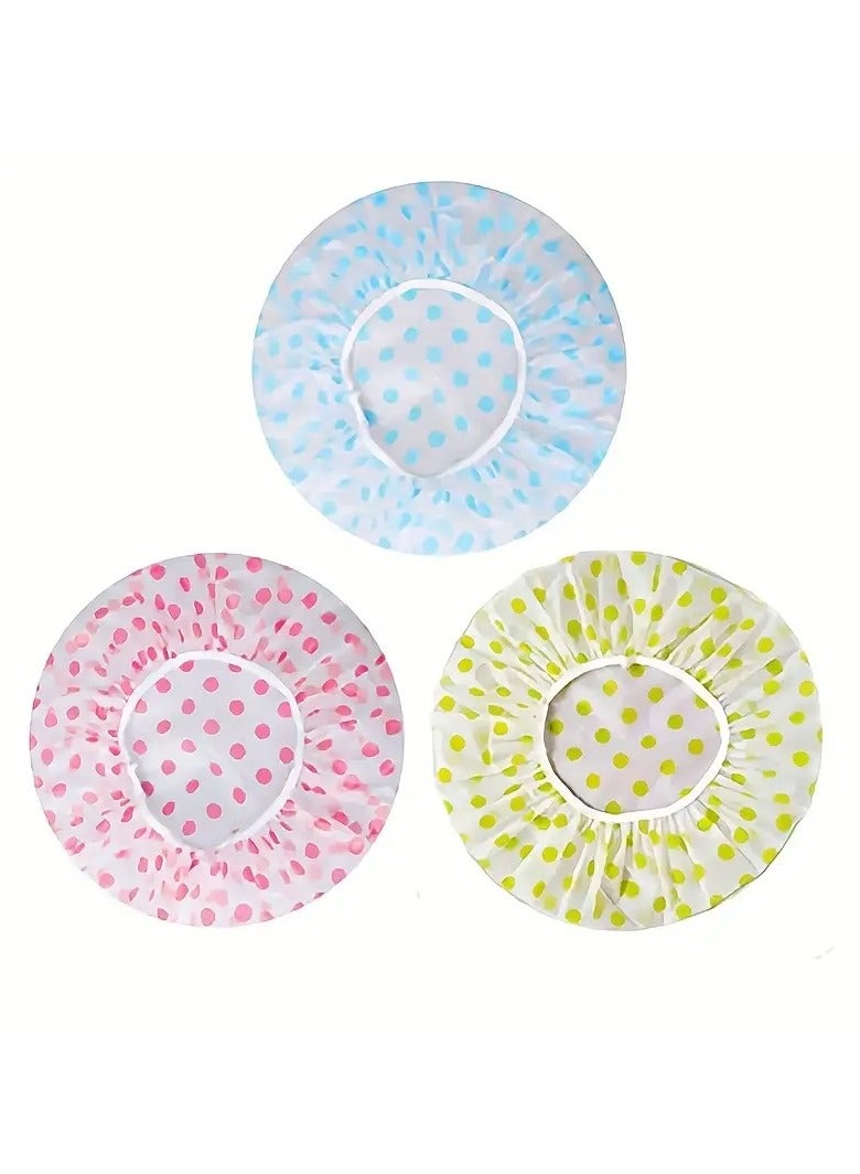 Goolsky 3pcs Adorable Polka Dot Printed Shower Caps, Waterproof Bath Caps Plastic Reusable Shower Caps Elastic Band Bath Hair Hat For Women Ladies Spa Salon - Image 1