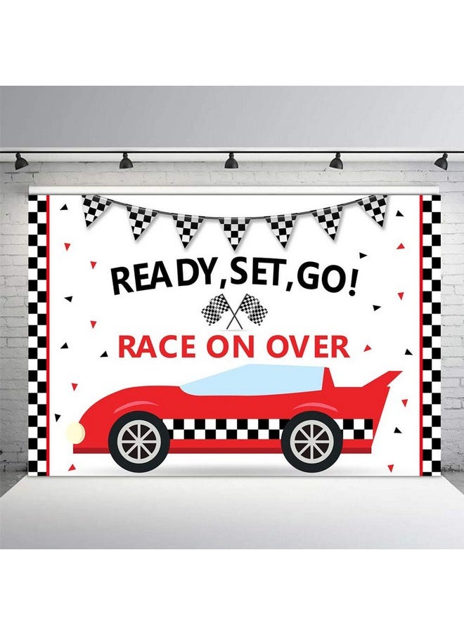 MEHOFOND Race Car Birthday Party Backdrop Props Boy Start Your Engines Race On Over Black And Red Party Decorations Photography Background Photo Banner For Cake Table Supplies 7X5Ft  - Image 1