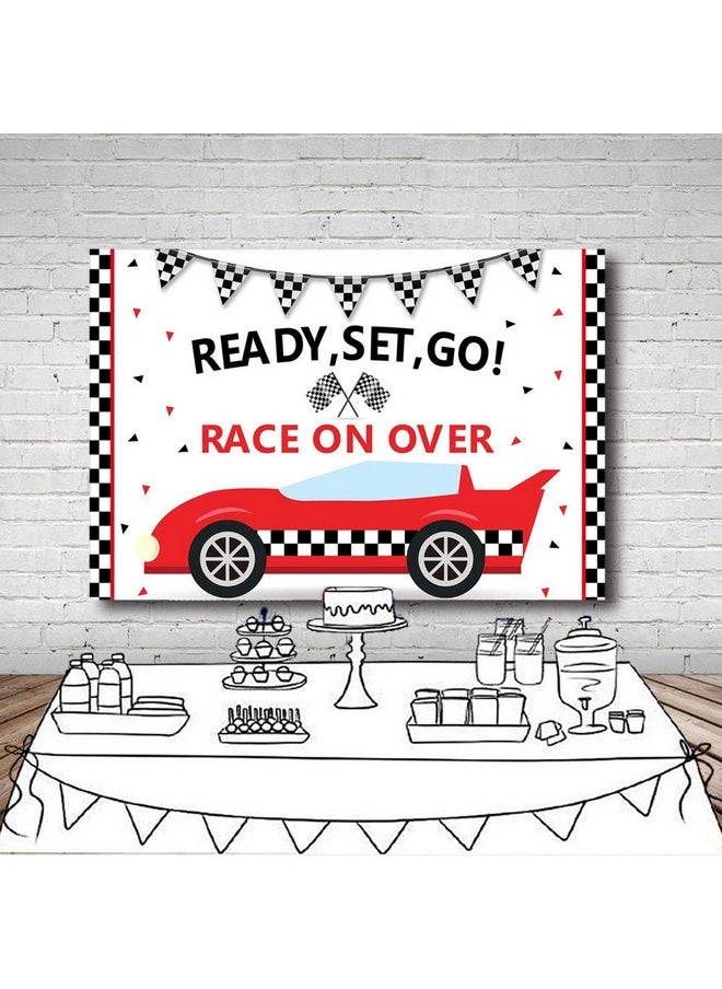 MEHOFOND Race Car Birthday Party Backdrop Props Boy Start Your Engines Race On Over Black And Red Party Decorations Photography Background Photo Banner For Cake Table Supplies 7X5Ft  - Image 5