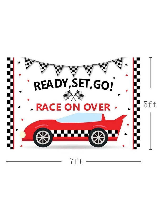MEHOFOND Race Car Birthday Party Backdrop Props Boy Start Your Engines Race On Over Black And Red Party Decorations Photography Background Photo Banner For Cake Table Supplies 7X5Ft  - Image 3