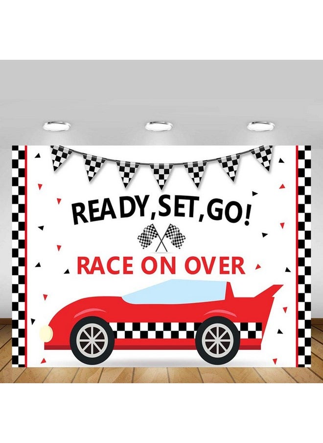 MEHOFOND Race Car Birthday Party Backdrop Props Boy Start Your Engines Race On Over Black And Red Party Decorations Photography Background Photo Banner For Cake Table Supplies 7X5Ft  - Image 4