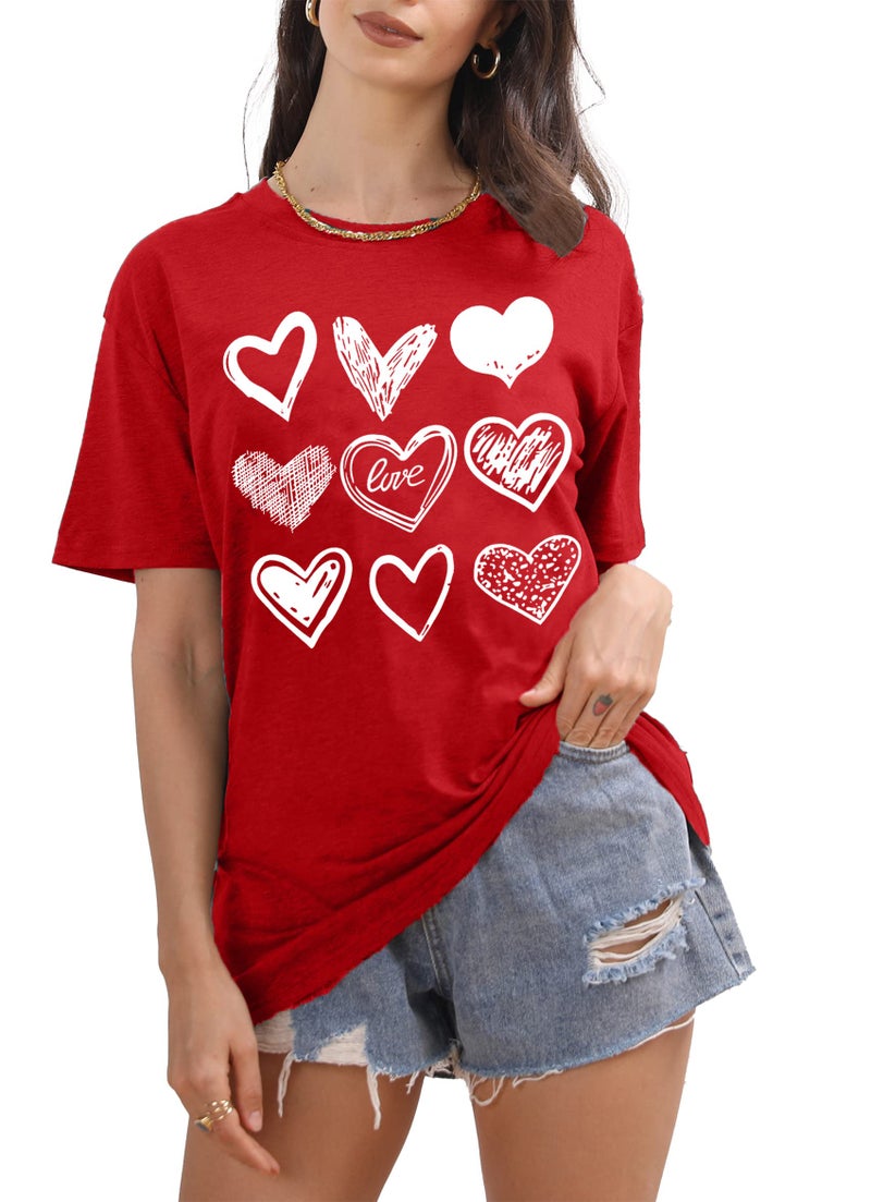 PECHAR Valentines Day Shirt for Women Cute Love Heart Tshirts Graphic Valentine Gift Tee Casual Hearts Tops - Image 3