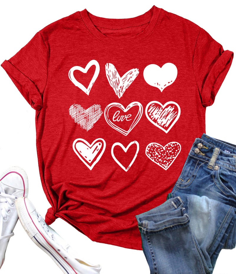 PECHAR Valentines Day Shirt for Women Cute Love Heart Tshirts Graphic Valentine Gift Tee Casual Hearts Tops - Image 1