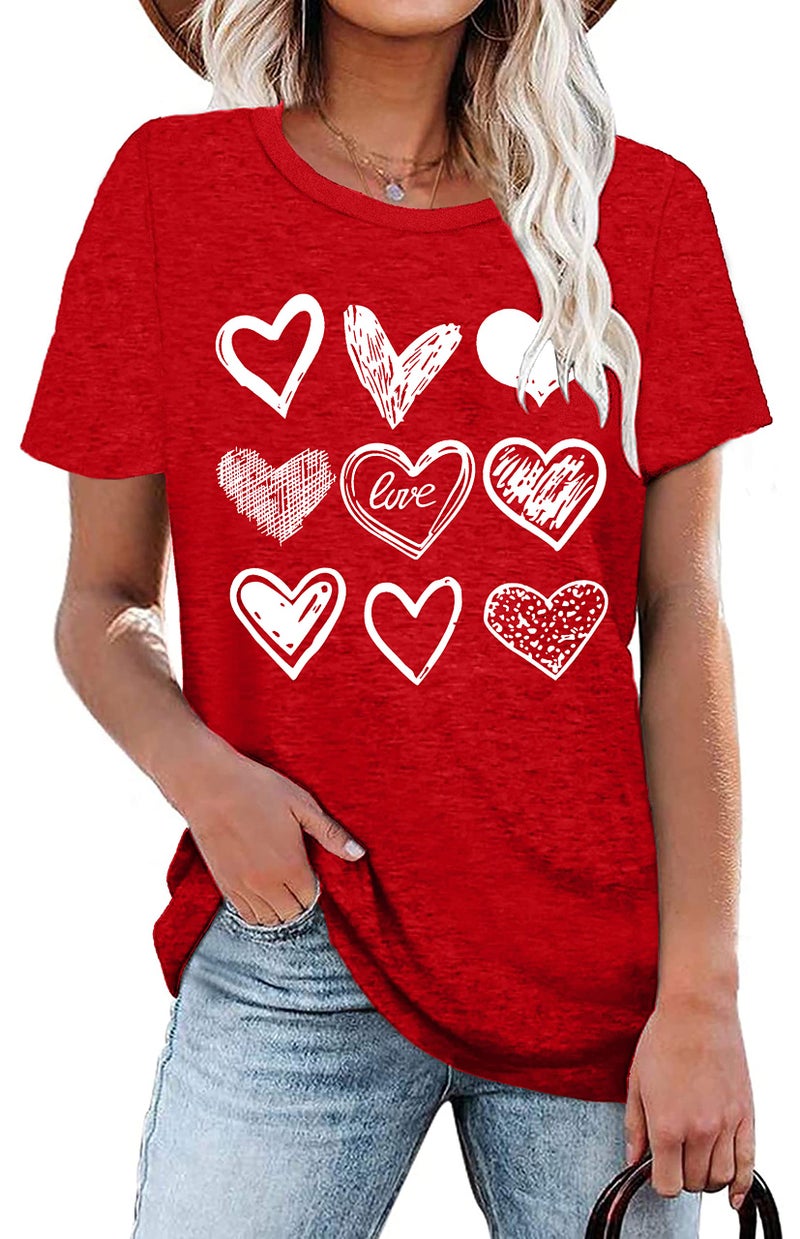 PECHAR Valentines Day Shirt for Women Cute Love Heart Tshirts Graphic Valentine Gift Tee Casual Hearts Tops - Image 2