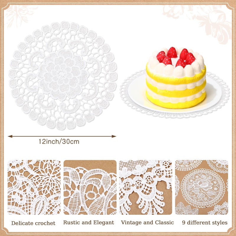 Mimorou 18 Pieces 12 Inch Lace Doilies for Tables Crochet Doilies Vintage Cotton Lace Coasters Handmade Round Placemats Rustic Table Decor for Kitchen Dining Room Wedding Cup Vase Decoration - Image 3