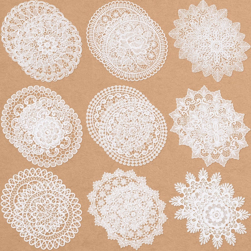 Mimorou 18 Pieces 12 Inch Lace Doilies for Tables Crochet Doilies Vintage Cotton Lace Coasters Handmade Round Placemats Rustic Table Decor for Kitchen Dining Room Wedding Cup Vase Decoration - Image 1