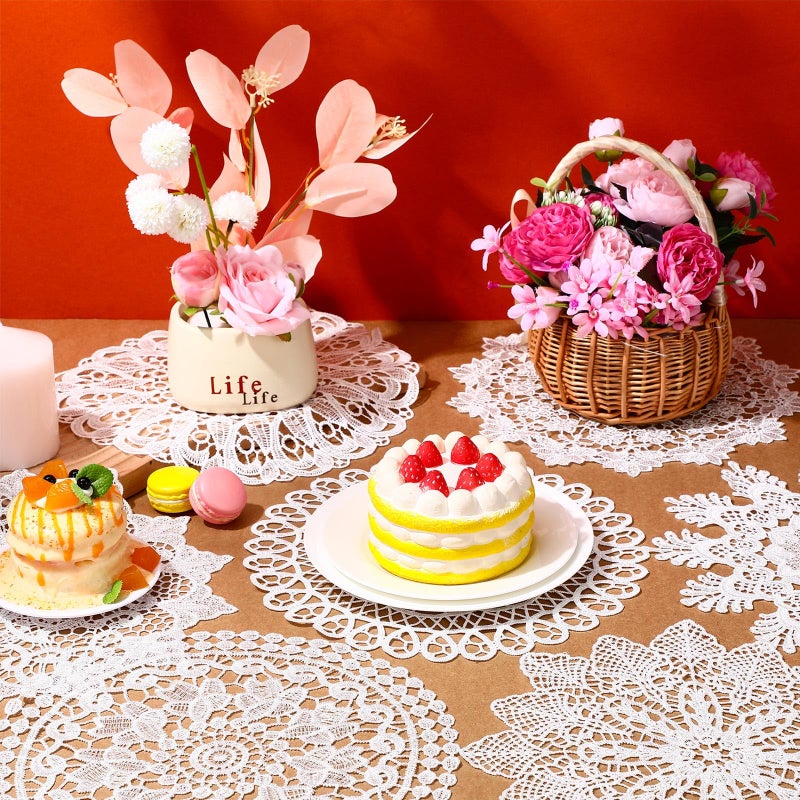 Mimorou 18 Pieces 12 Inch Lace Doilies for Tables Crochet Doilies Vintage Cotton Lace Coasters Handmade Round Placemats Rustic Table Decor for Kitchen Dining Room Wedding Cup Vase Decoration - Image 2