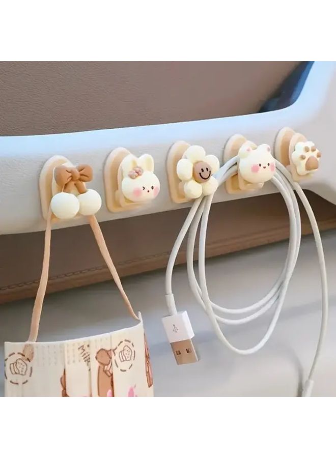 Brown Bear Rabbit Car Hooks 5pcs Self Adhesive Organizer - Image 1