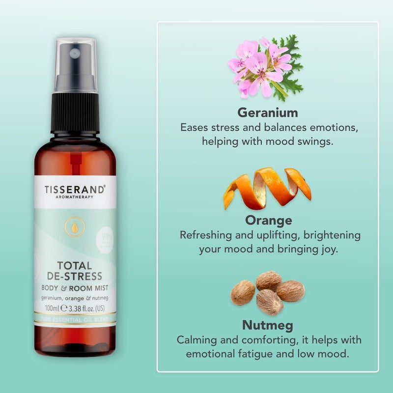 Tisserand Aromatherapy Total DeStress MoodFix Mist Orange Geranium Nutmeg 100 Natural Pure Essential Oils 100ml Calming Mist Spray - Image 5