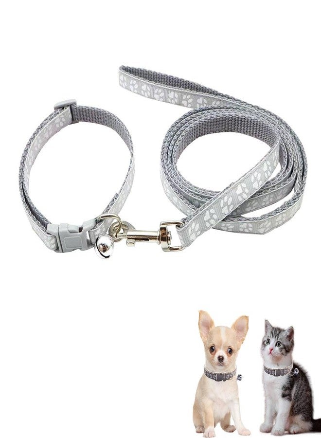 cyhaen Cat Collars with Bell Leash Set, Nylon Paw Print Cat Collar and Leash Adjustable Buckle for Xs XSmall Small Puppy Dogs Girl Kitten Yorkie Chihuahua X-Small,Grey - Image 1