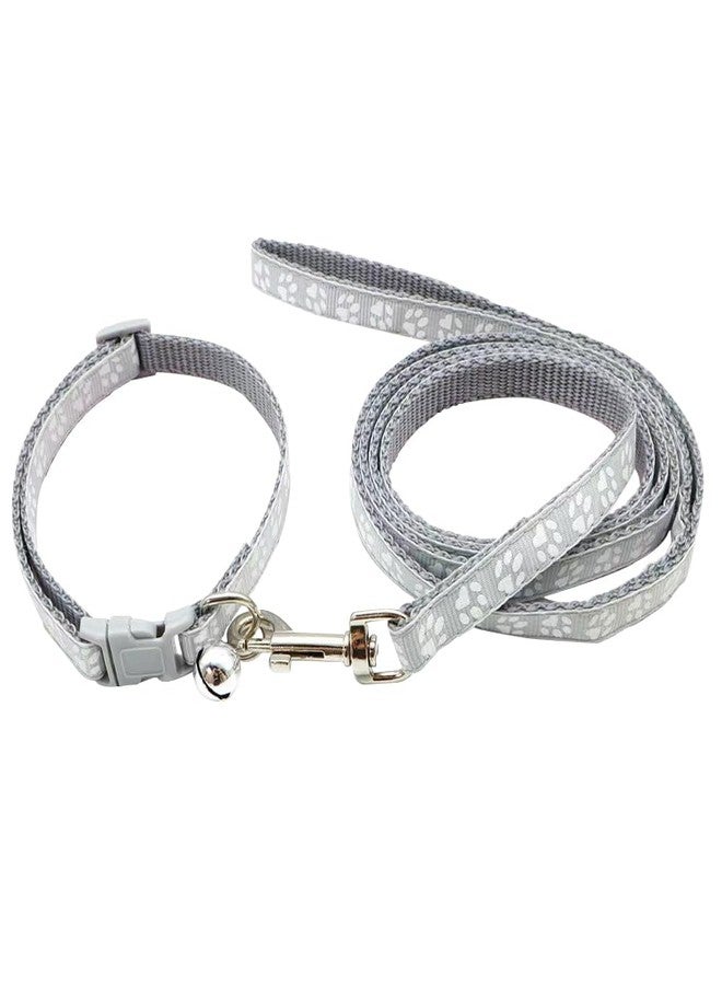 cyhaen Cat Collars with Bell Leash Set, Nylon Paw Print Cat Collar and Leash Adjustable Buckle for Xs XSmall Small Puppy Dogs Girl Kitten Yorkie Chihuahua X-Small,Grey - Image 5