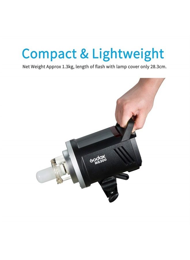 Godox MS300 Compact 300W Studio Flash,Small and Portable 2.4G Wireless X System GN58 5600K Monolight with Bowens Mount 150W Modeling Lamp, 0.1-1.3s Recycle Time Outstanding Output Stability