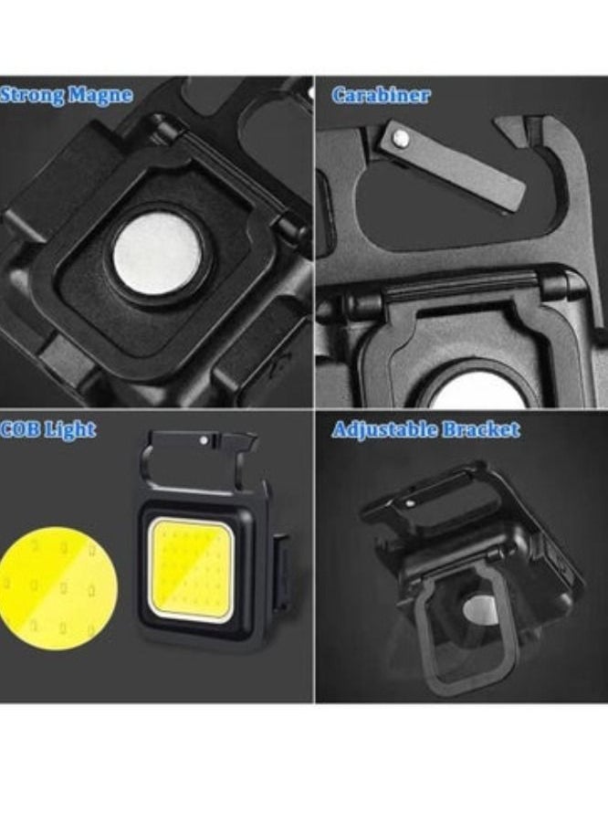 Mini Keychain Flashlights, 4Mode Rechargeable Flashlights High Lumens, COB Super Bright LED Flashlight, Magnetic Work Light with Bottle Opener, Small Pocket Flashlight for Camping Walking Hiking 3PCS